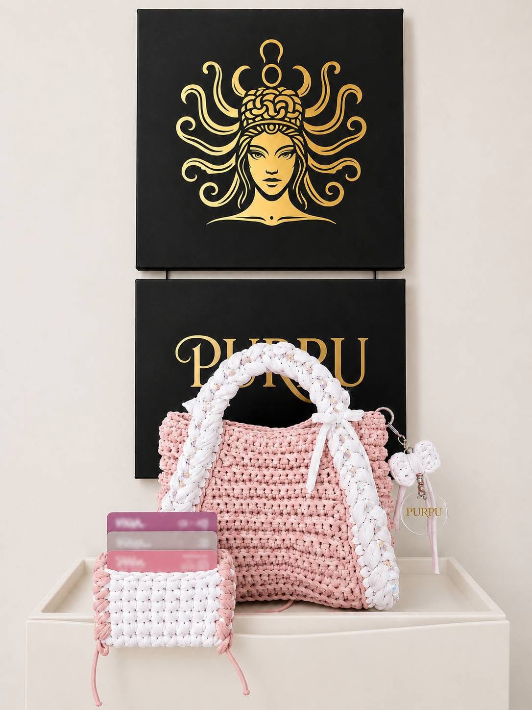 Ensemble sac & pochette rose poudré